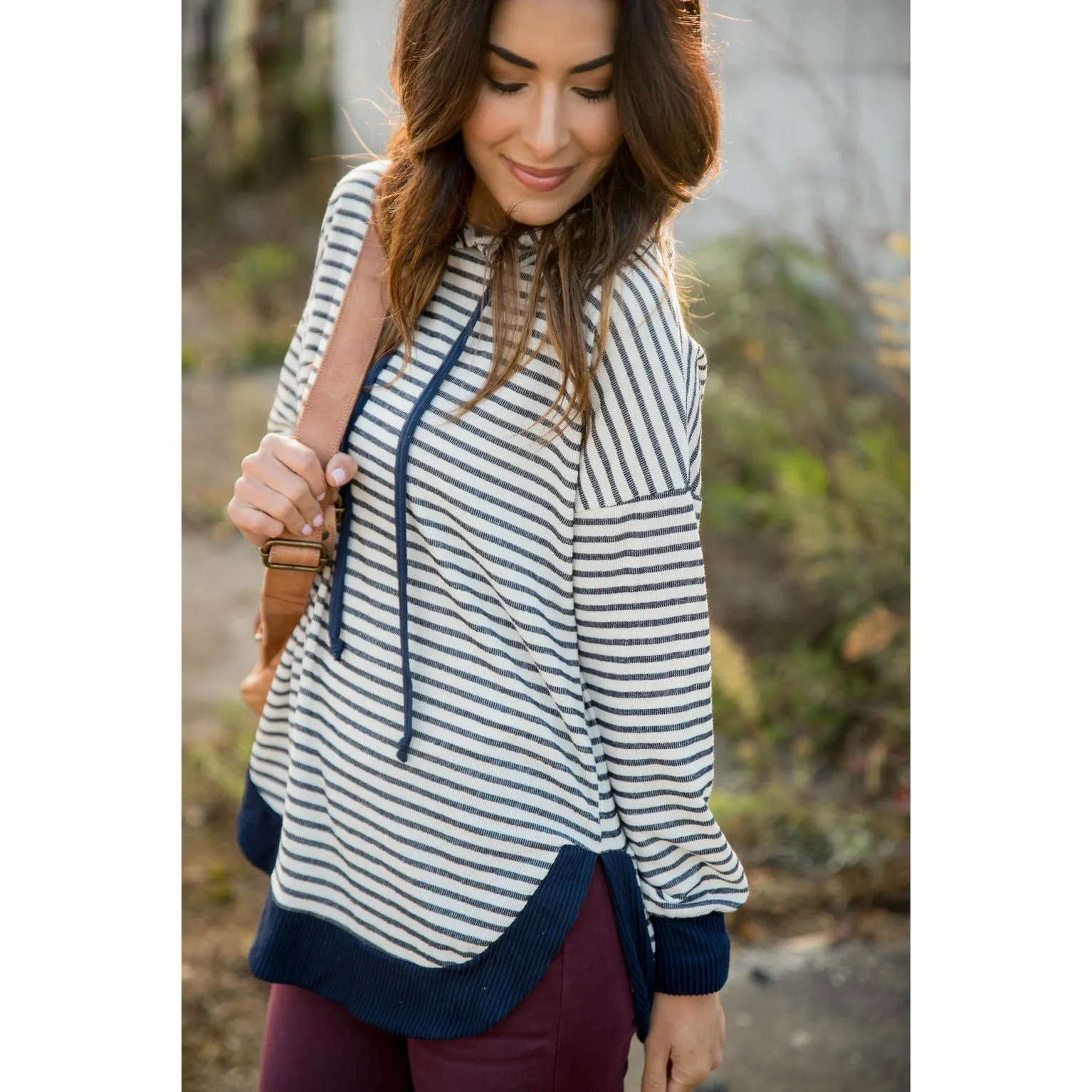 Striped Solid Trimmed Hoodie