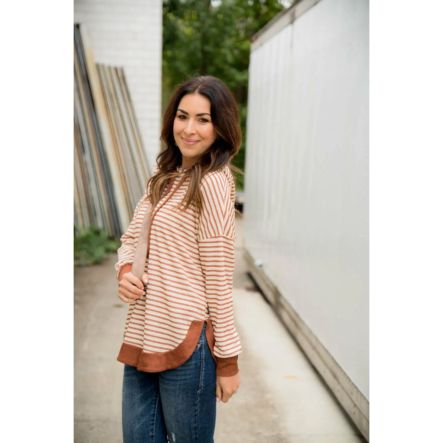 Striped Solid Trimmed Hoodie