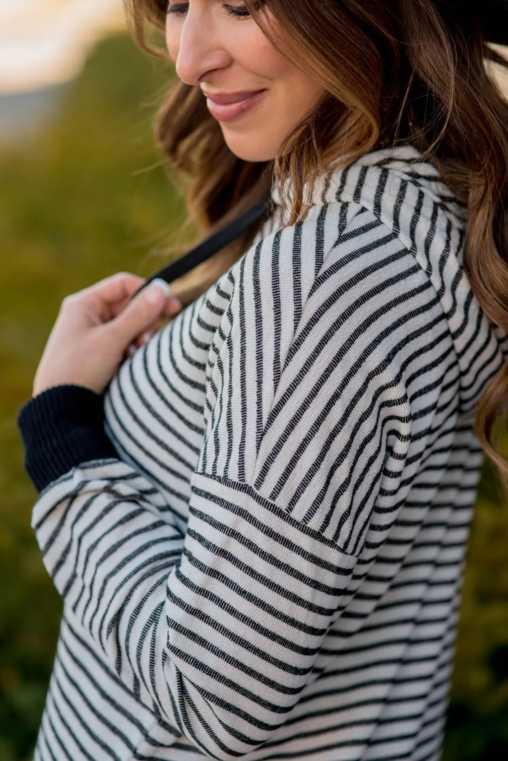 Striped Solid Trimmed Hoodie