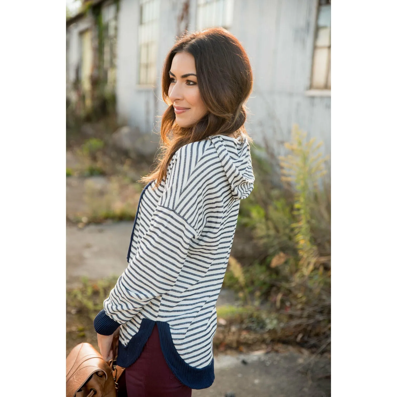 Striped Solid Trimmed Hoodie