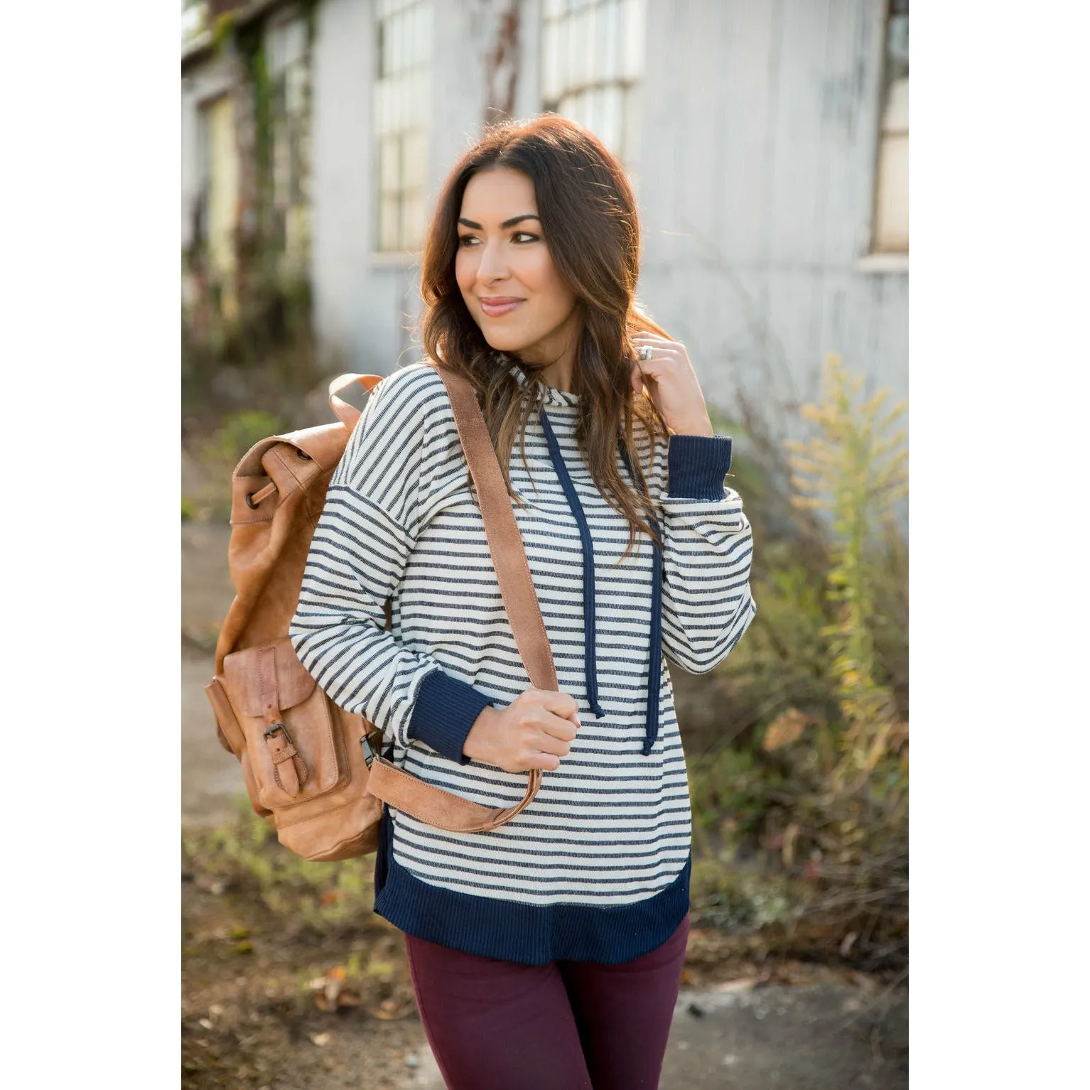 Striped Solid Trimmed Hoodie