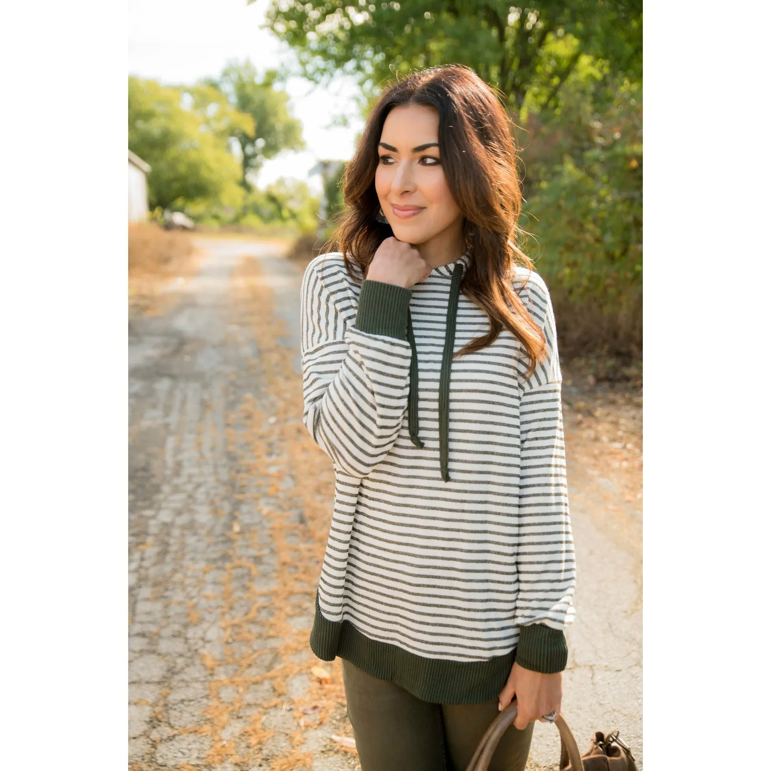 Striped Solid Trimmed Hoodie