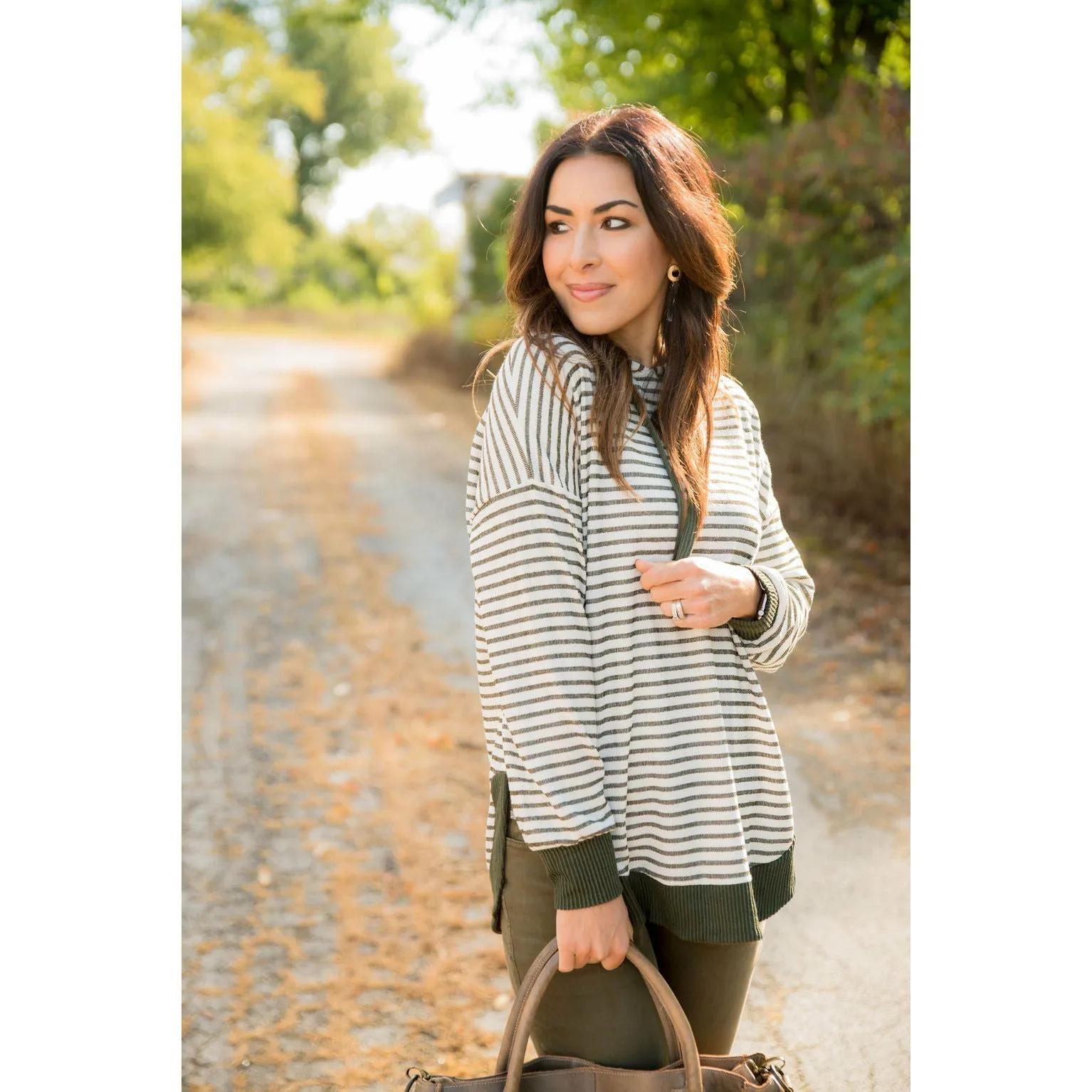 Striped Solid Trimmed Hoodie