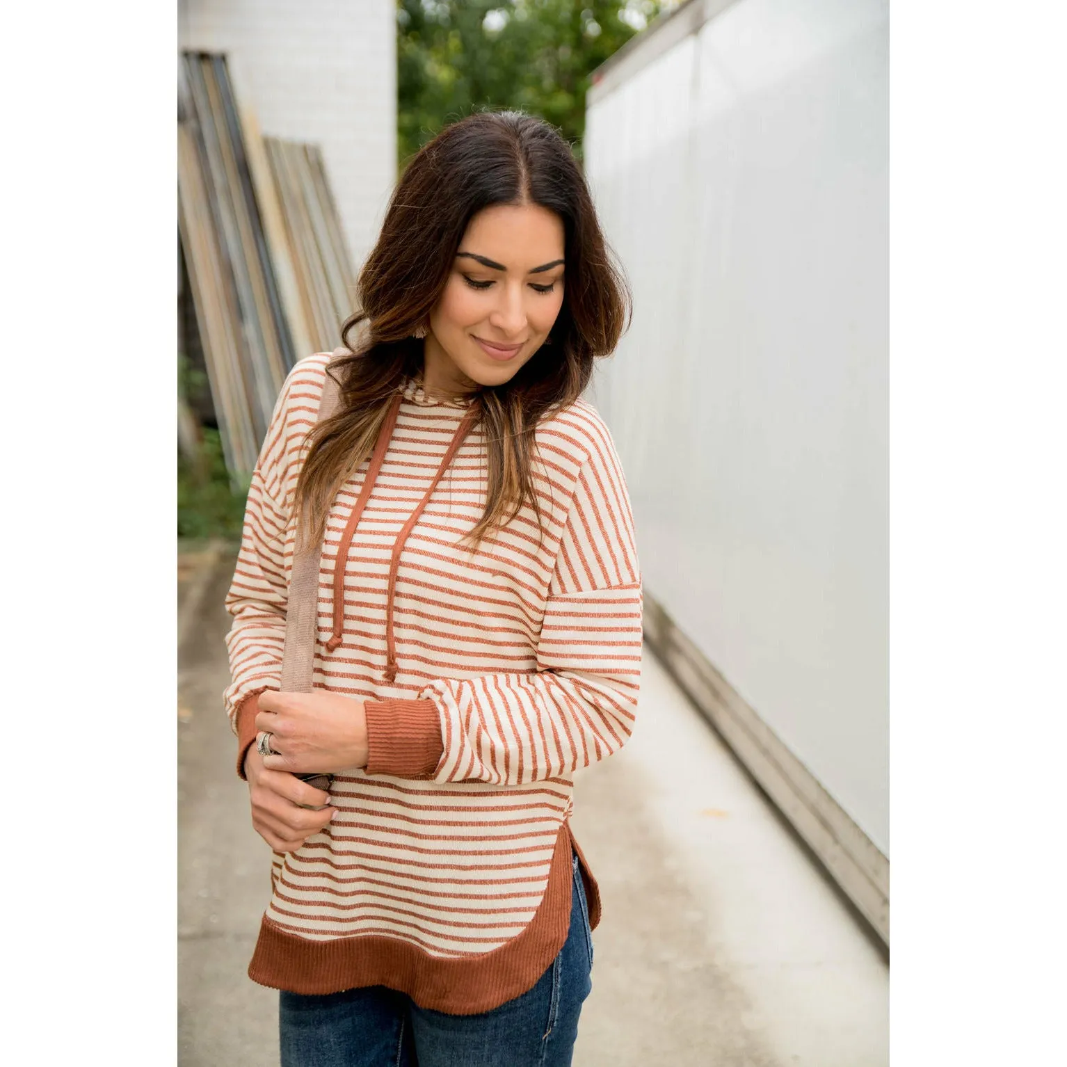 Striped Solid Trimmed Hoodie