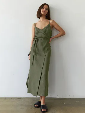 Summer's Casual Cotton Wrap Midi Dress for Women