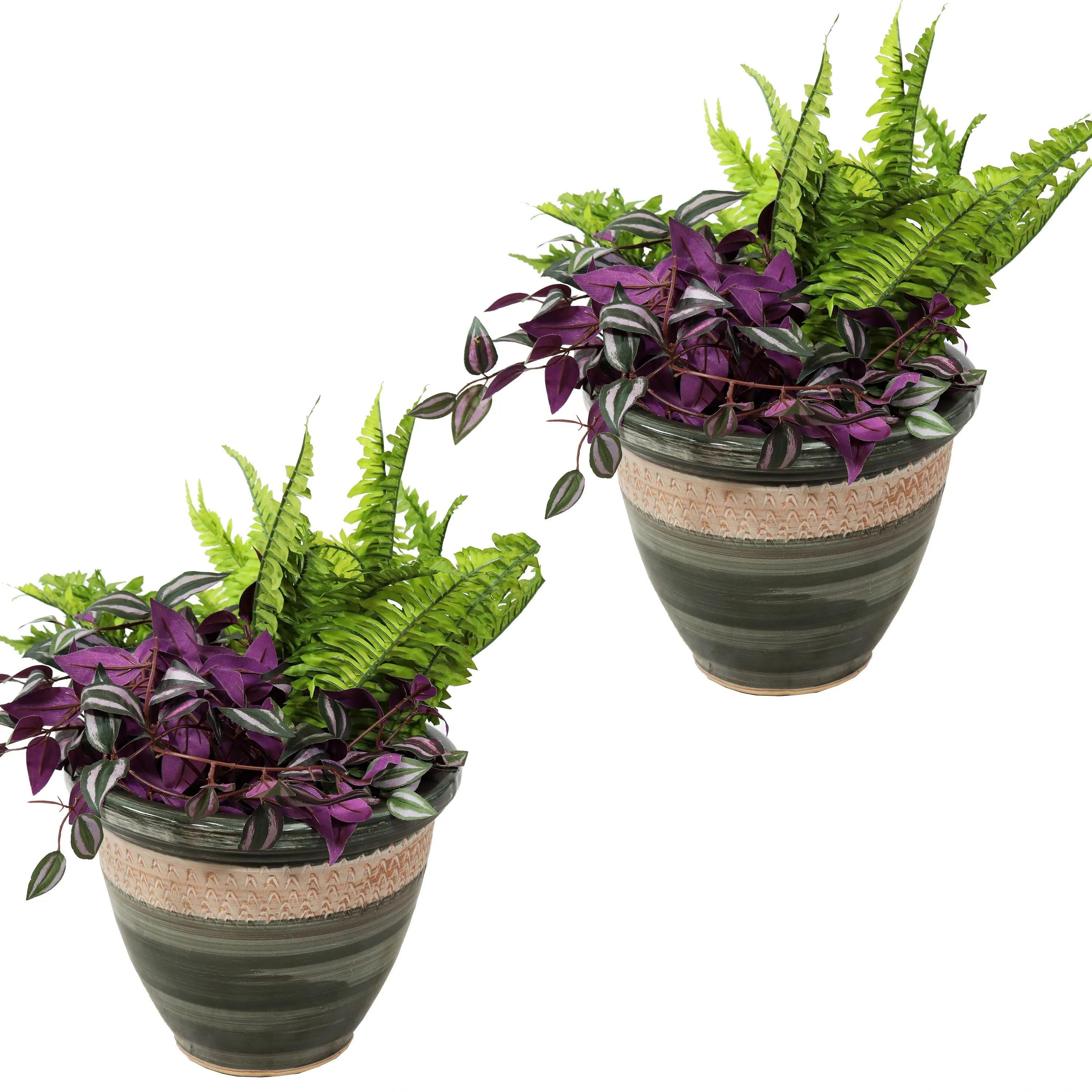 Sunnydaze Set of 2 Indoor/Outdoor Purlieu Ceramic Planters - 12"