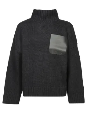 Sweater with Black Leather Pocket