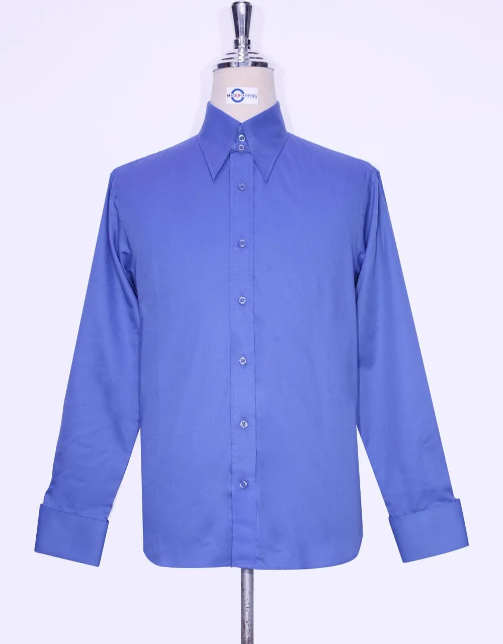 Tab Collar Shirt | 60s Style Sky Blue Tab Collar Shirt