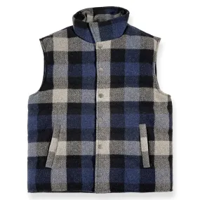 Tri-Color Buffalo Check Puffer Vest- Navy/Gray