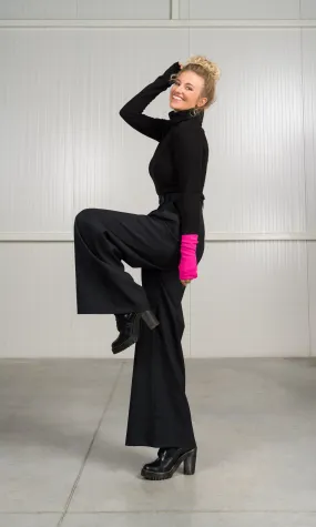 Turtleneck Knit Top with Contrasting Sleeve
