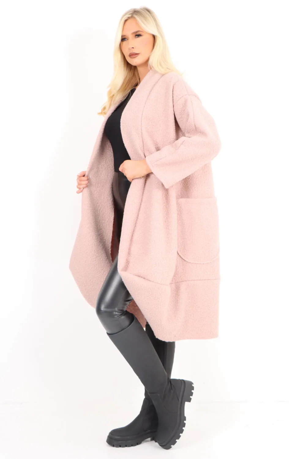 Two Pocket Boucle Cocoon Waterfall Teddy Coat