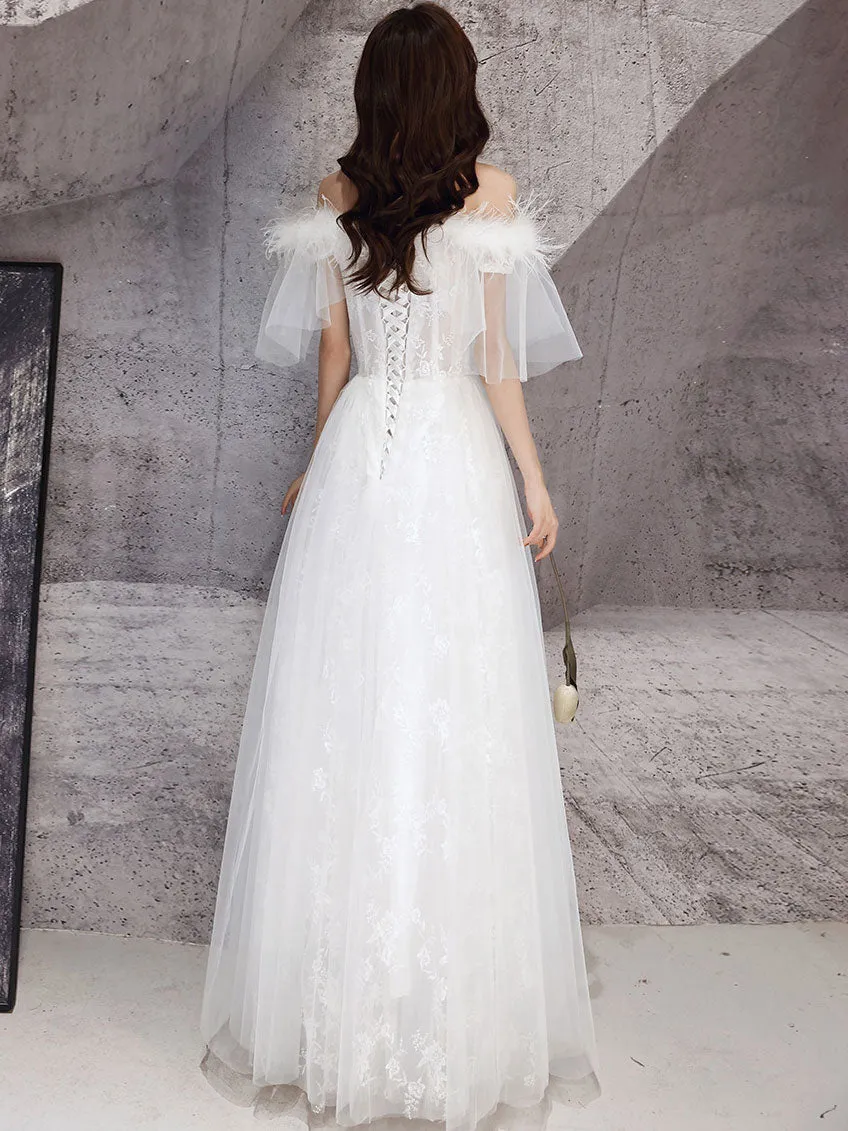 Unique Sweetheart Neck A line Long Prom Dress, Lace Long Formal Graduation Evening Dresses