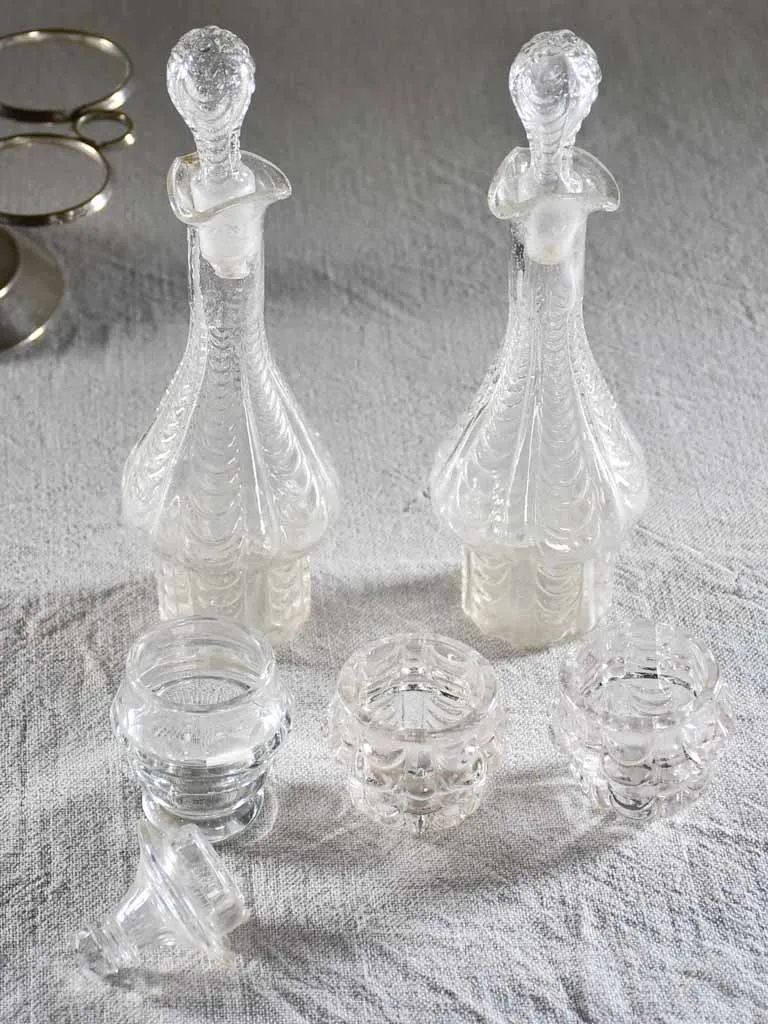 Vintage French five piece oil salt, pepper service