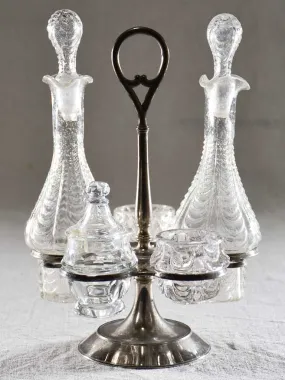 Vintage French five piece oil salt, pepper service