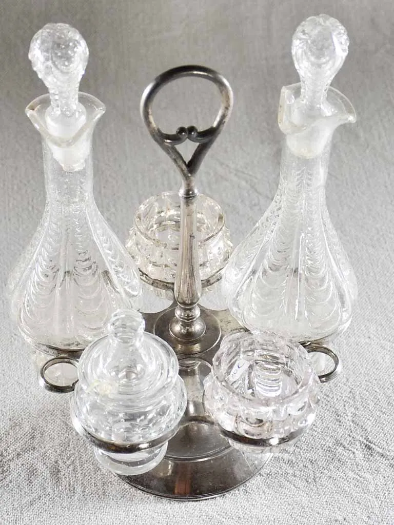 Vintage French five piece oil salt, pepper service