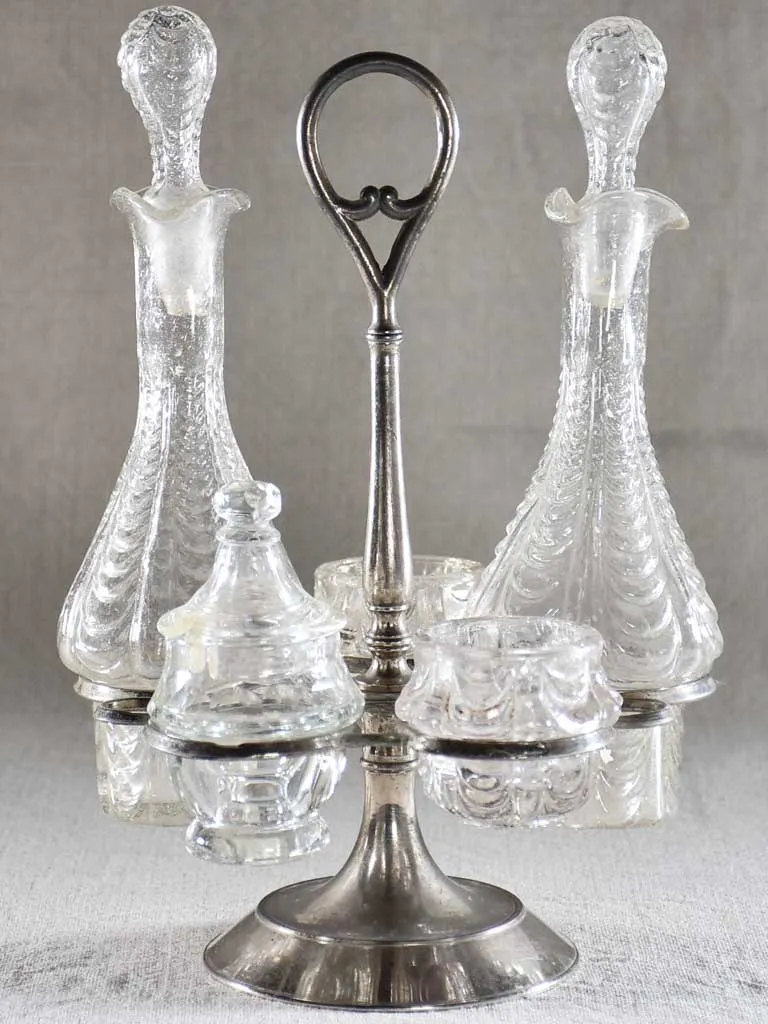Vintage French five piece oil salt, pepper service