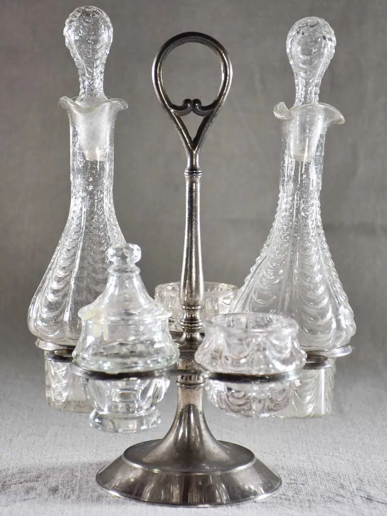 Vintage French five piece oil salt, pepper service