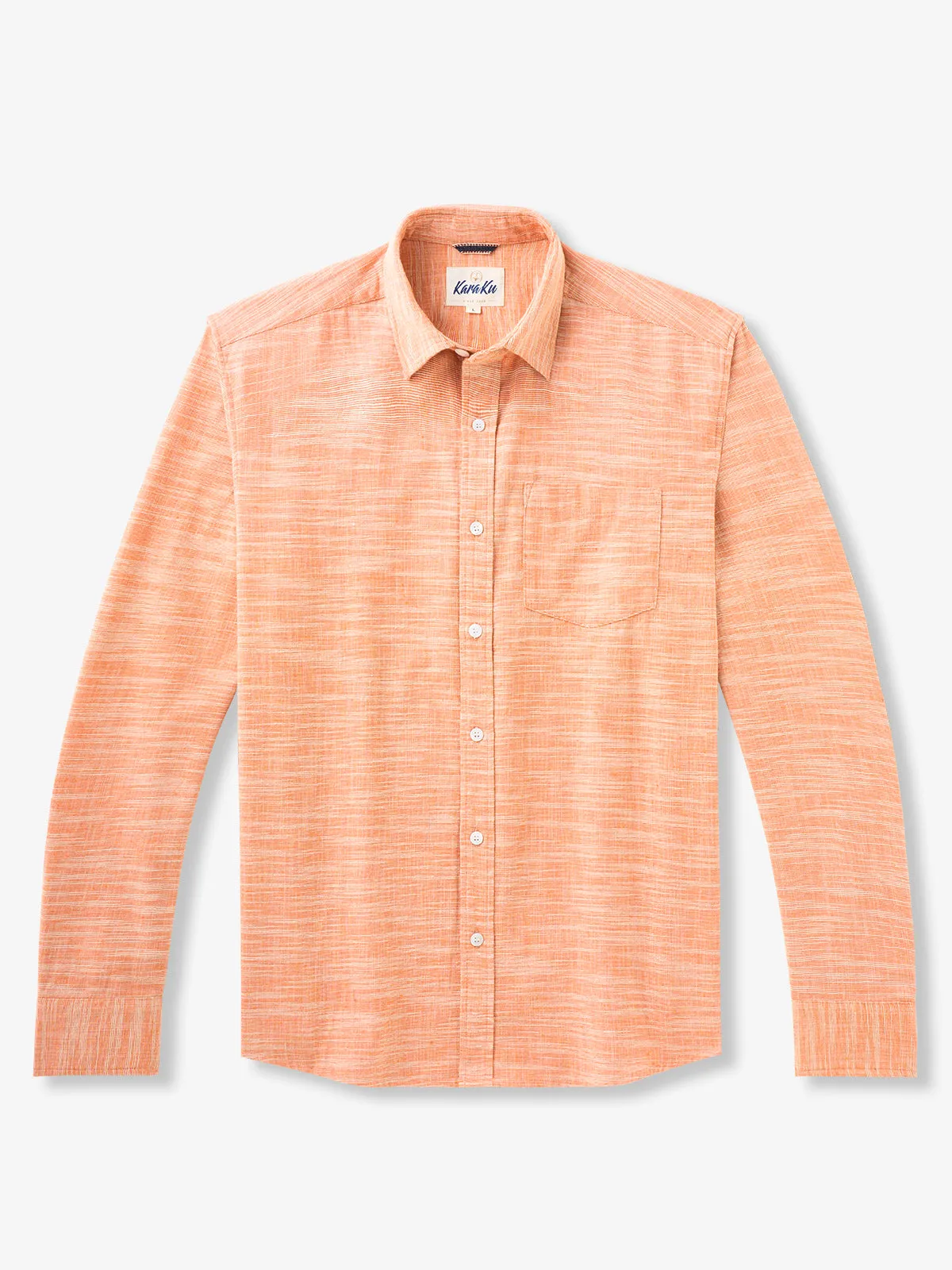 Vintage-Inspired Casual Orange Cotton Linen Shirt
