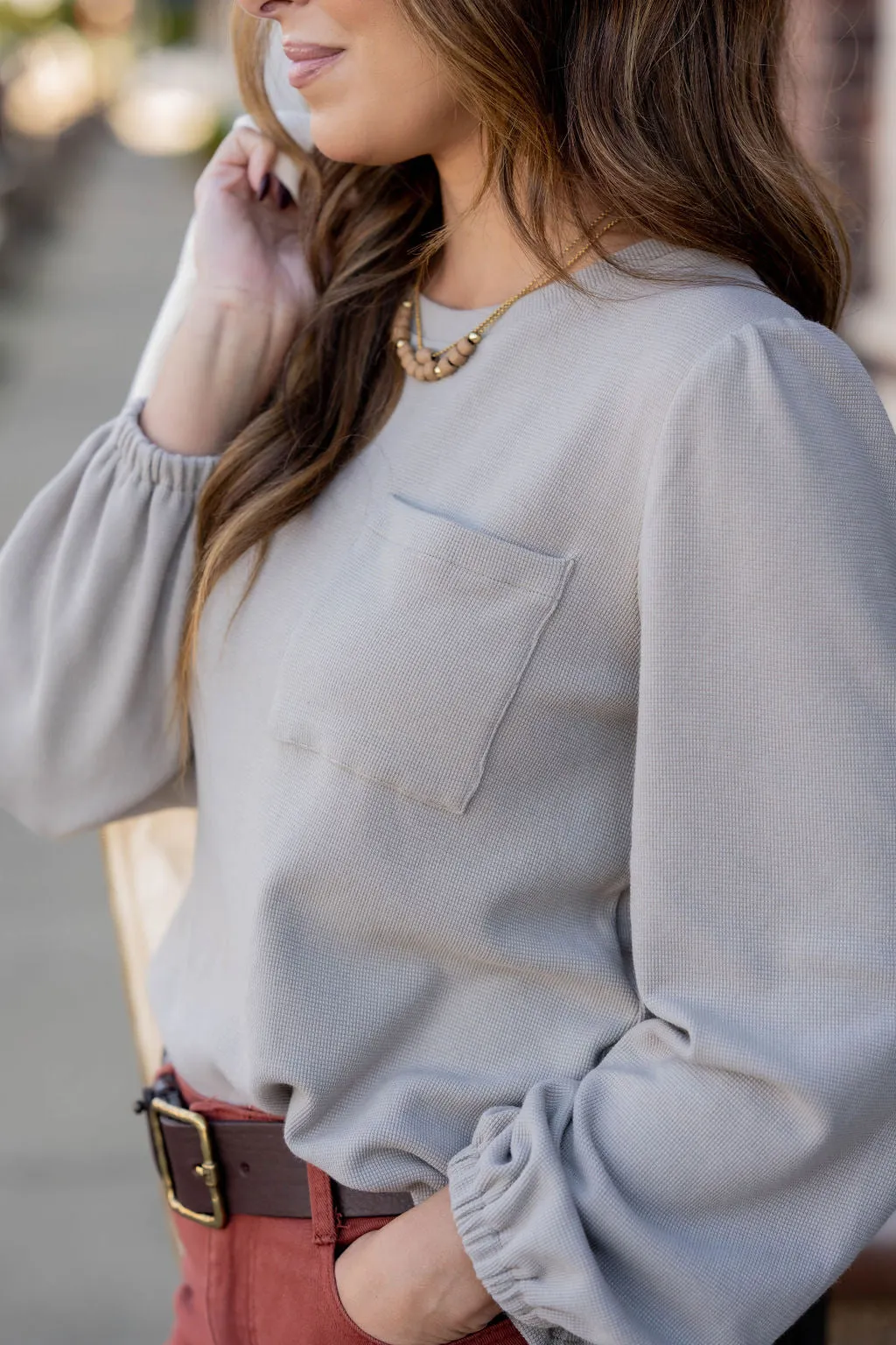 Waffled Balloon Sleeve Tee