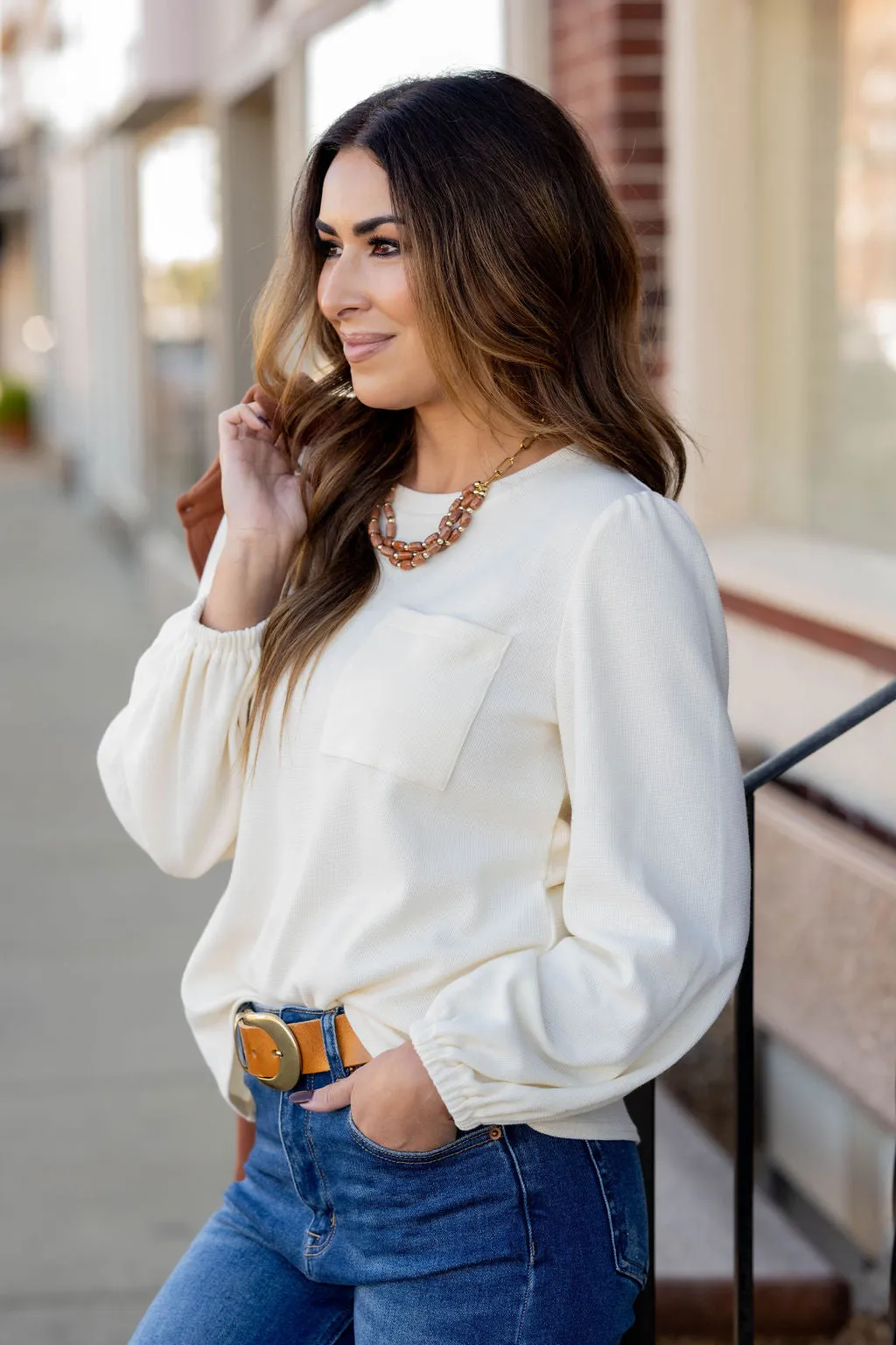 Waffled Balloon Sleeve Tee