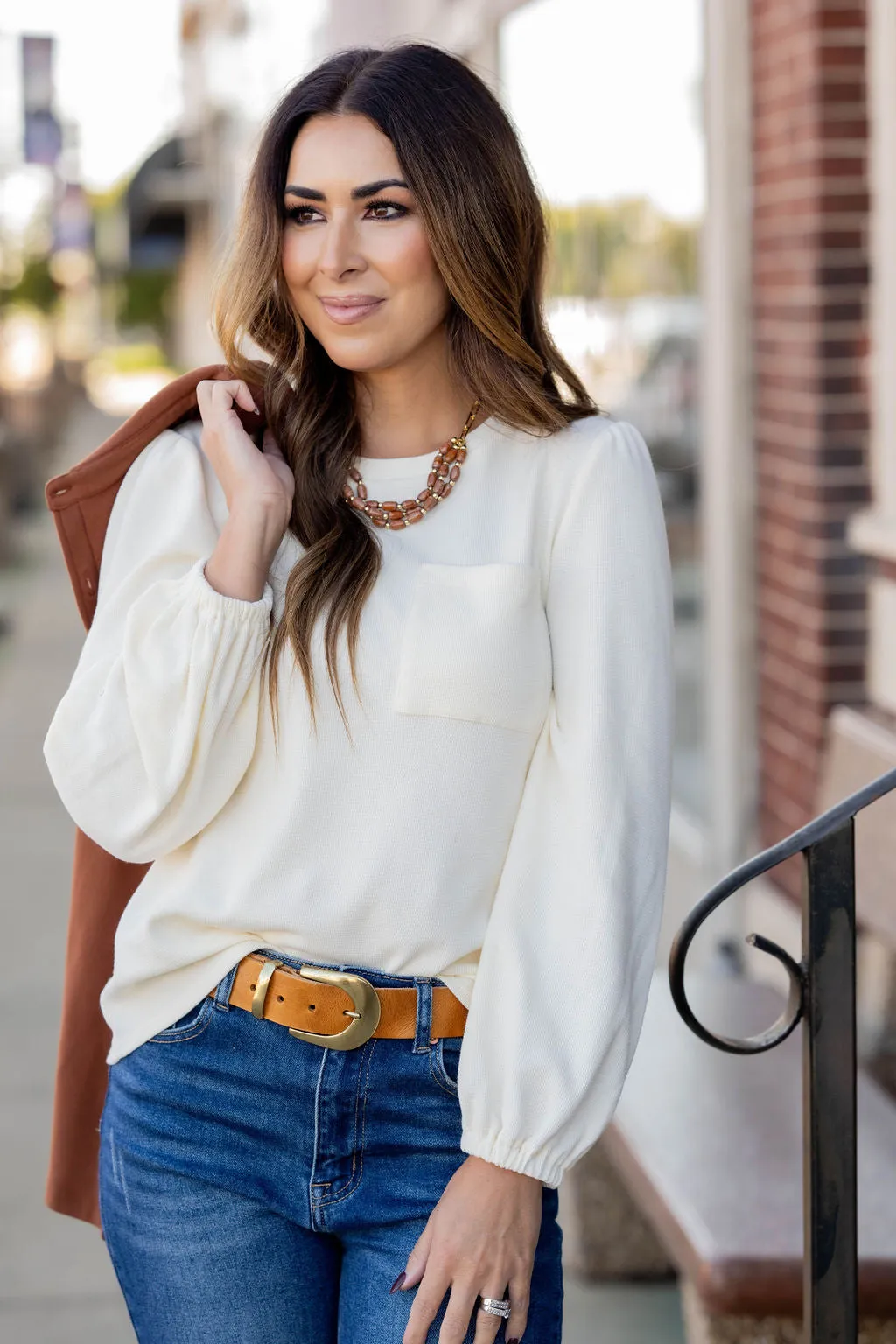 Waffled Balloon Sleeve Tee