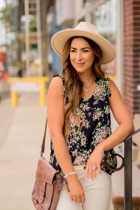 Watercolor Blooms Ruffle Accent Tank
