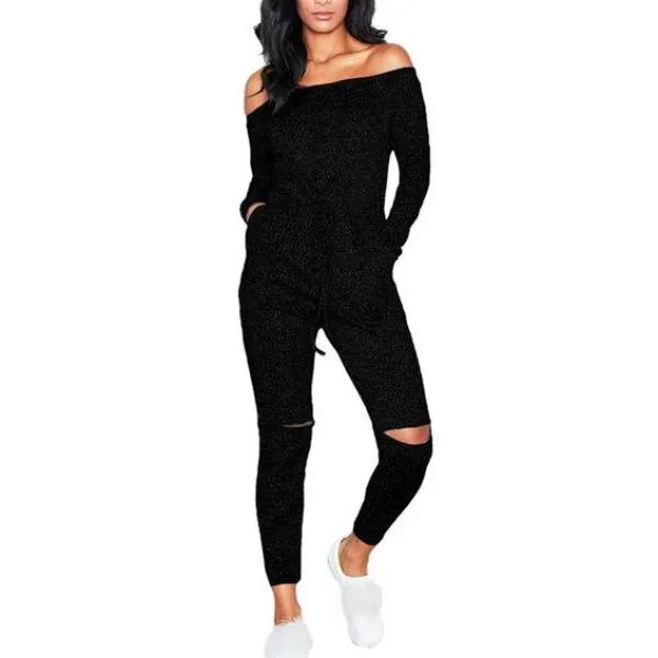 Women Sexy Off Shoulder Jumpsuit - Knitted