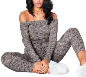Women Sexy Off Shoulder Jumpsuit - Knitted