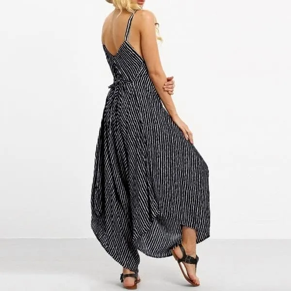 Women Striped Long Casual Jumpsuit Plus Size