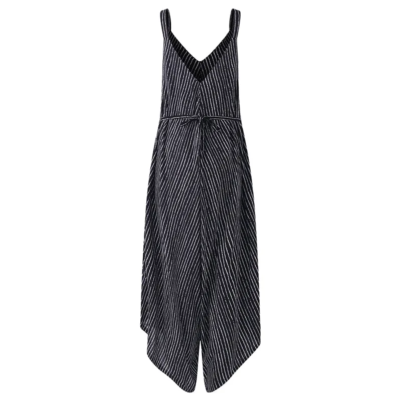 Women Striped Long Casual Jumpsuit Plus Size
