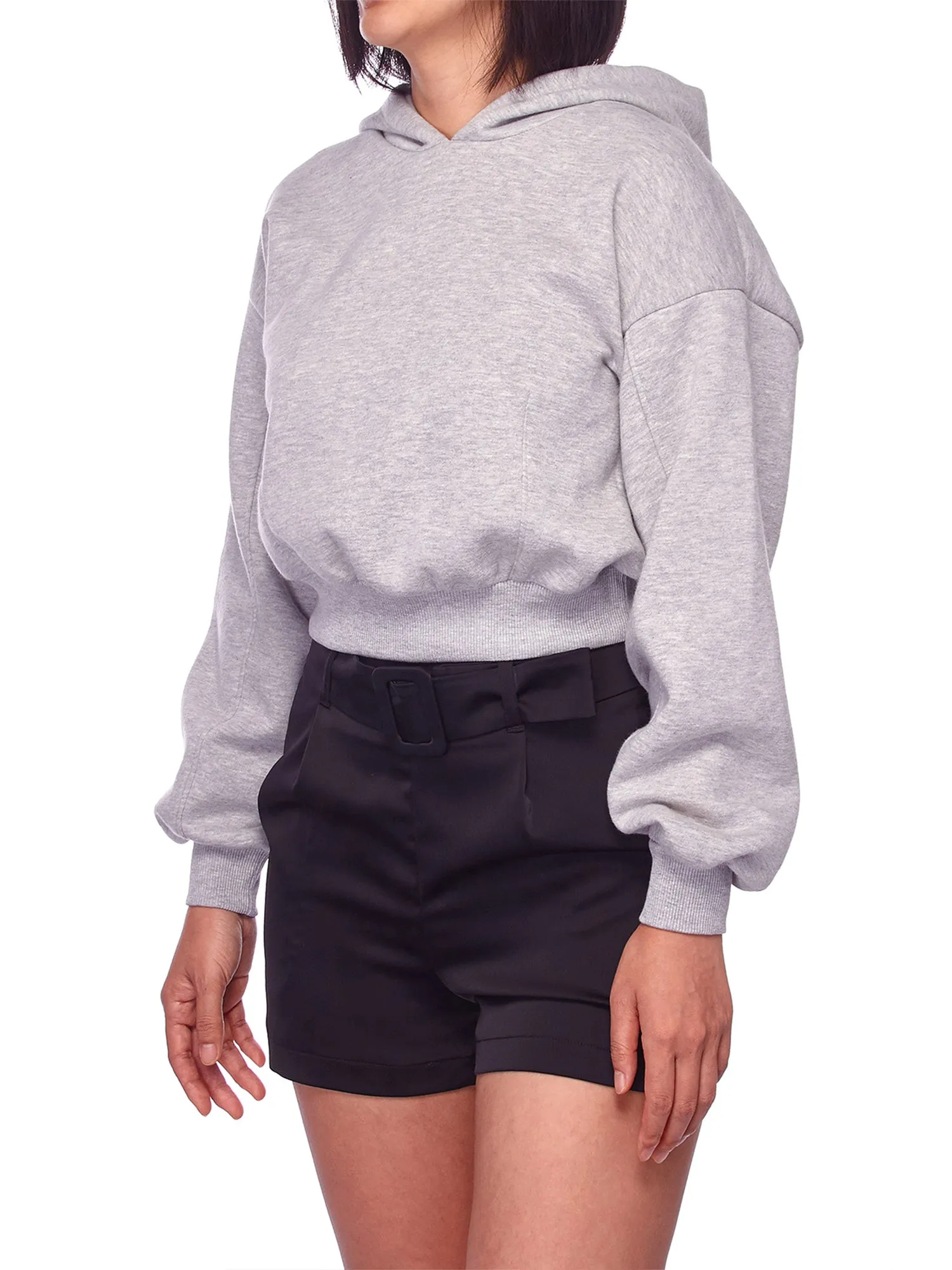 Women's Solid Long Sleeve Casual Pullover Crop Hoodie Sweatshirt (FWH1072)
