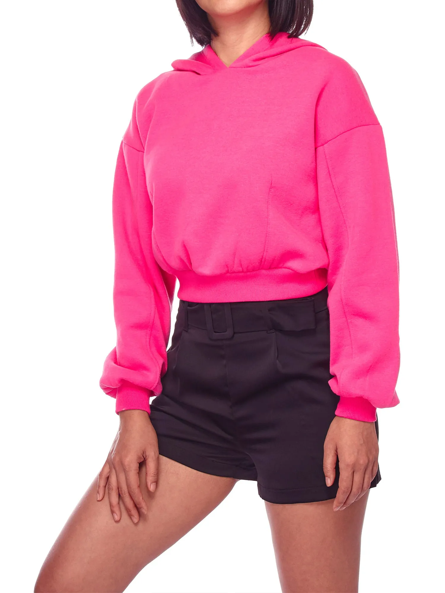 Women's Solid Long Sleeve Casual Pullover Crop Hoodie Sweatshirt (FWH1072)
