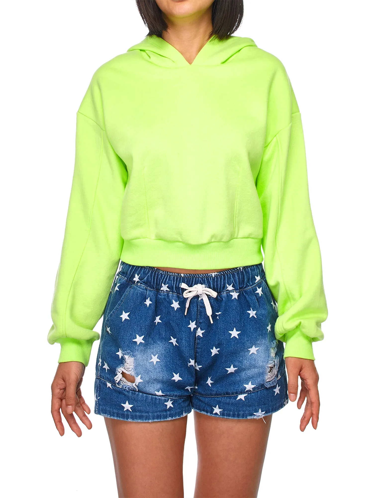 Women's Solid Long Sleeve Casual Pullover Crop Hoodie Sweatshirt (FWH1072)