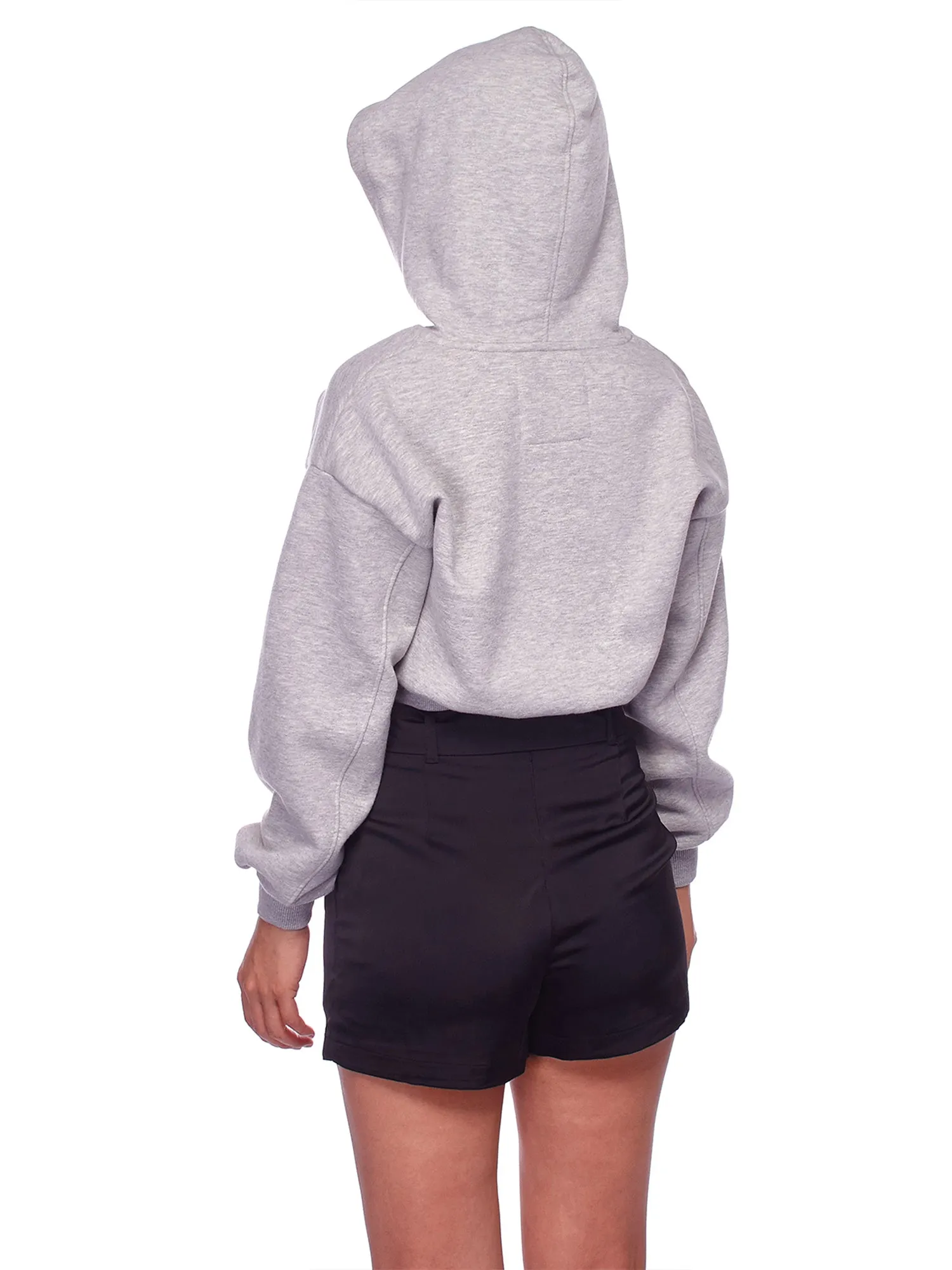 Women's Solid Long Sleeve Casual Pullover Crop Hoodie Sweatshirt (FWH1072)