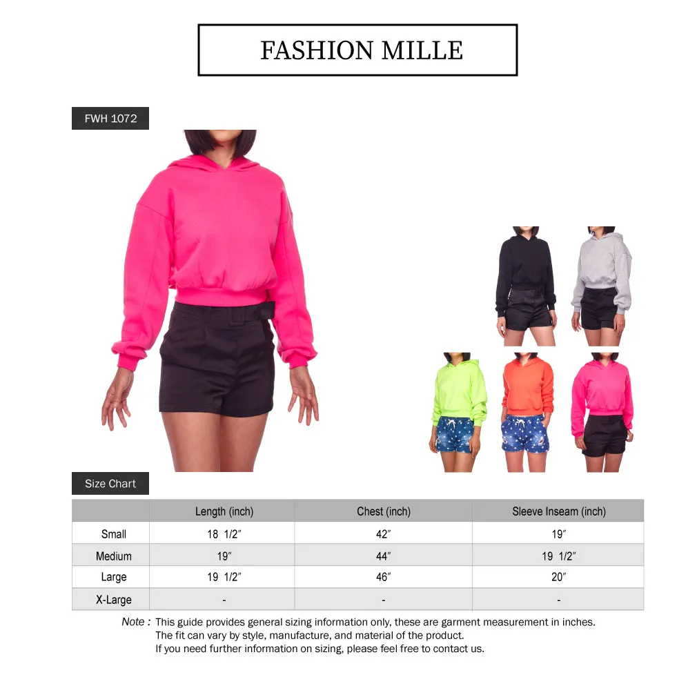 Women's Solid Long Sleeve Casual Pullover Crop Hoodie Sweatshirt (FWH1072)