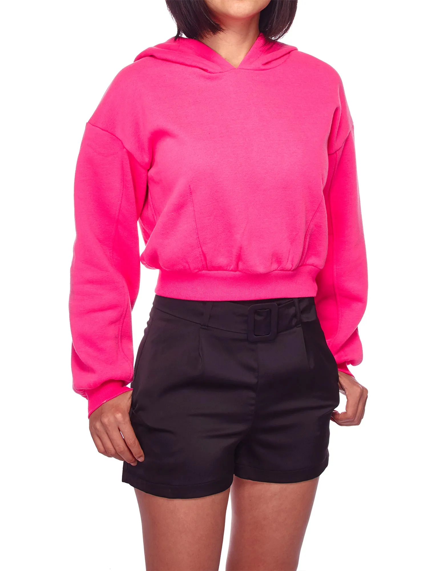 Women's Solid Long Sleeve Casual Pullover Crop Hoodie Sweatshirt (FWH1072)