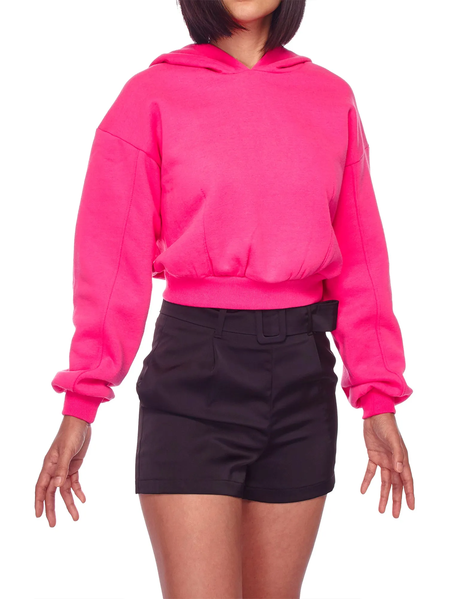 Women's Solid Long Sleeve Casual Pullover Crop Hoodie Sweatshirt (FWH1072)
