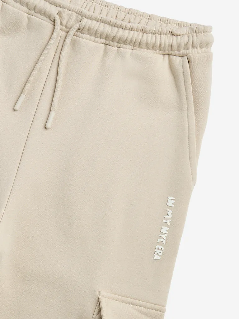 Y&F Kids Beige Cargo-Style Mid-Rise Joggers