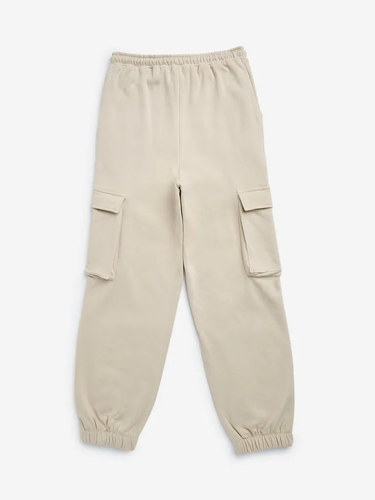 Y&F Kids Beige Cargo-Style Mid-Rise Joggers