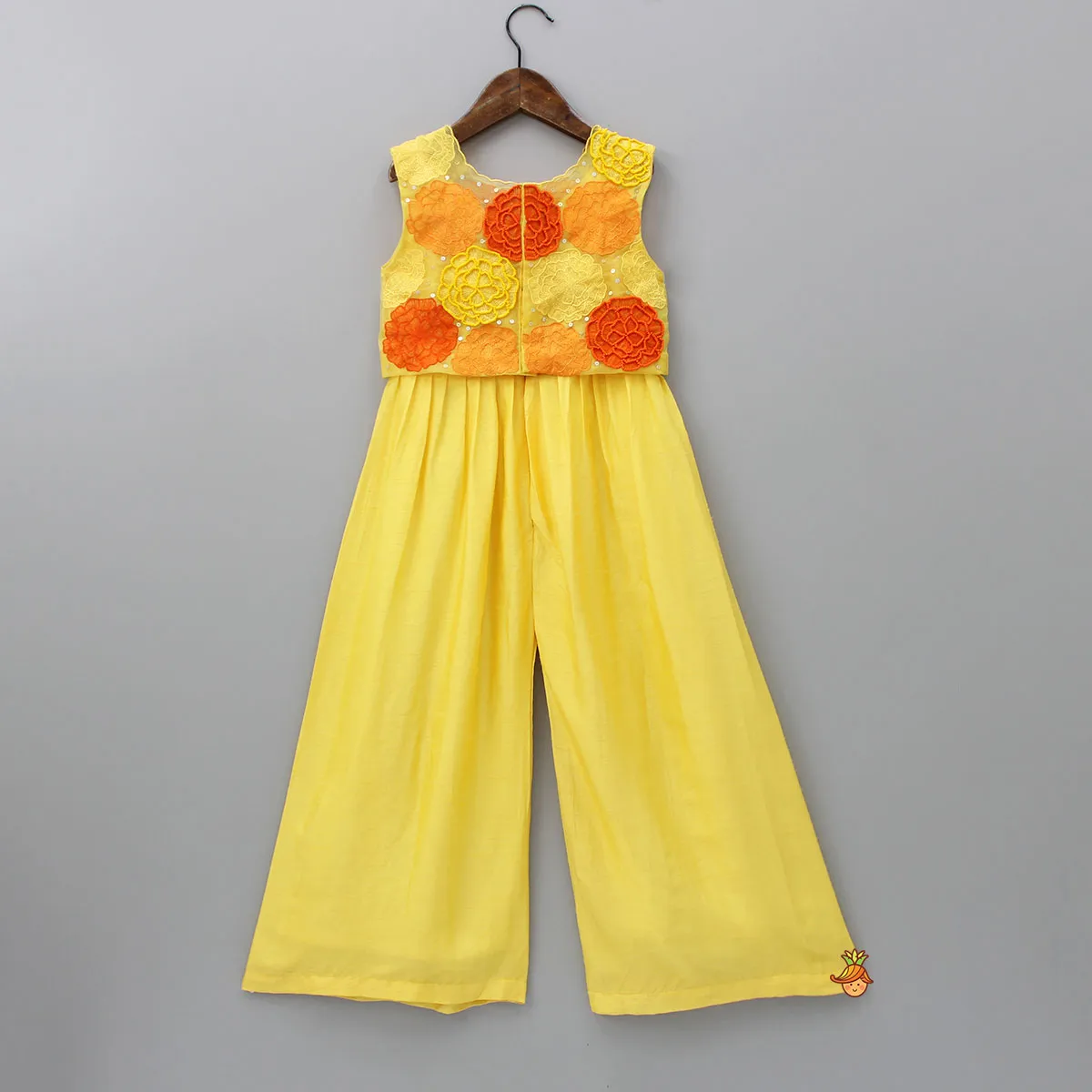 Yellow Jumpsuit With Embroidered Top